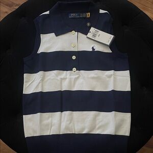 Polo by Ralph Lauren Navy & White Striped Sleeveless Polo Top